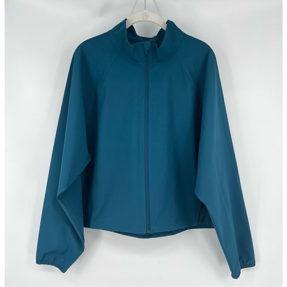 NEW Z by Zella Straightaway Cropped Cinch Waist Full Zip Jacket Teal Size XL